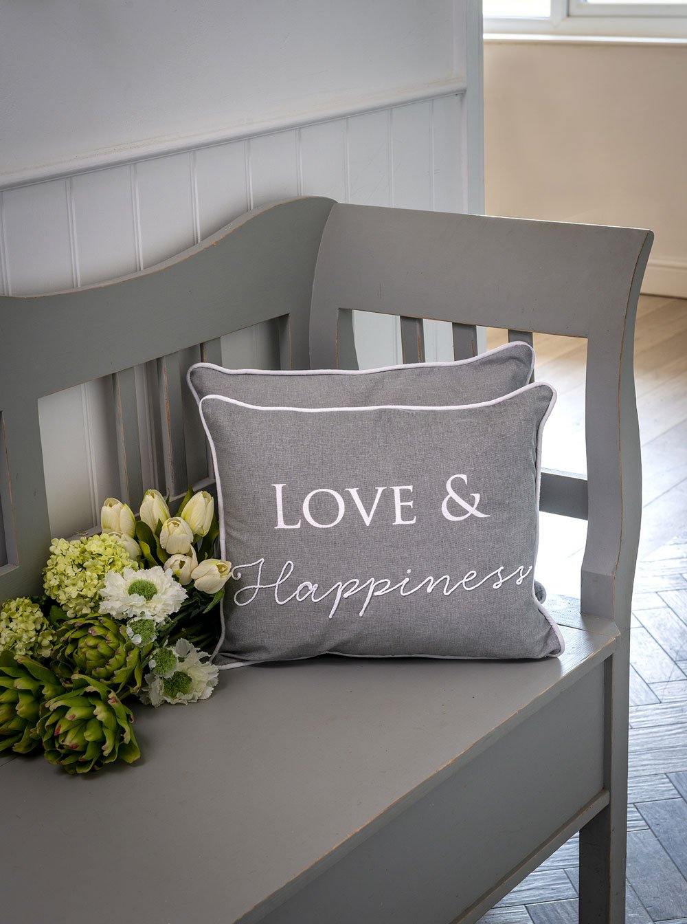 Grey Love and Happiness Cushion - Winter Star Gifts 