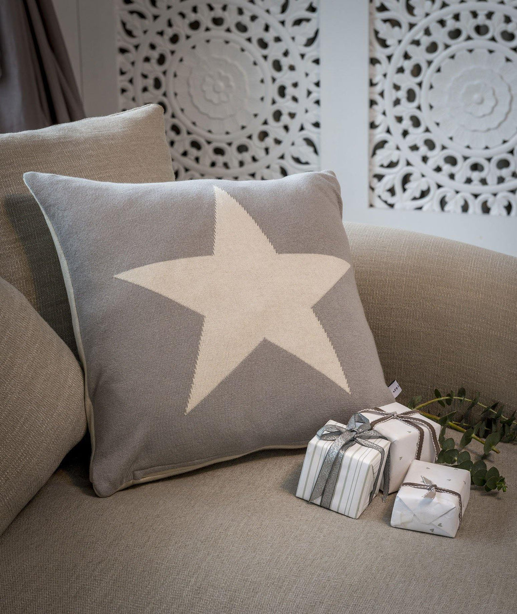 2 way Dove Knit Star Cushion - Winter Star Gifts 