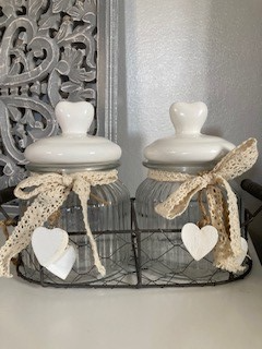 Heart Lid Candy Jars- set of 2 in wire basket - Winter Star Gifts 