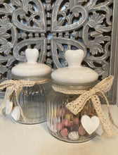 Load image into Gallery viewer, Heart Lid Candy Jars- set of 2 in wire basket - Winter Star Gifts 
