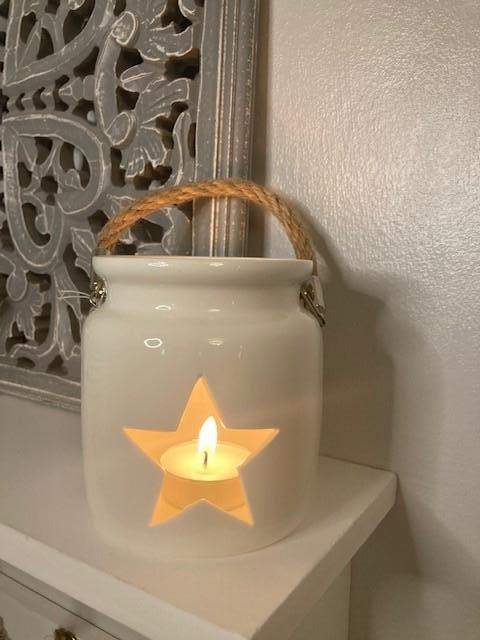 White Ceramic Star Lantern - Winter Star Gifts 