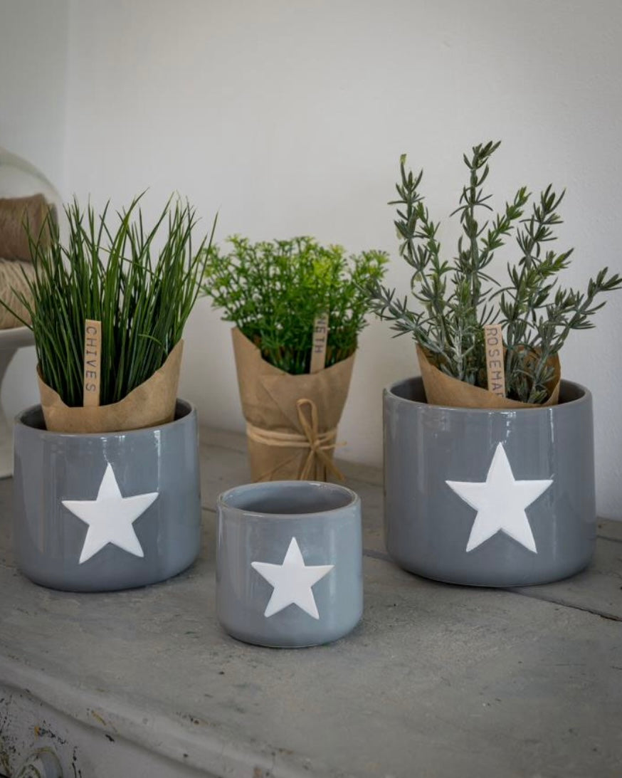 Set of 3 Grey Star Pots