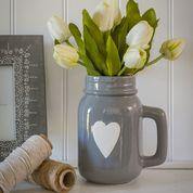 Grey Ceramic Jug with White Heart - Winter Star Gifts 